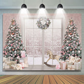 Lofaris Snowy White Window Christmas Tree And Gift Backdrop